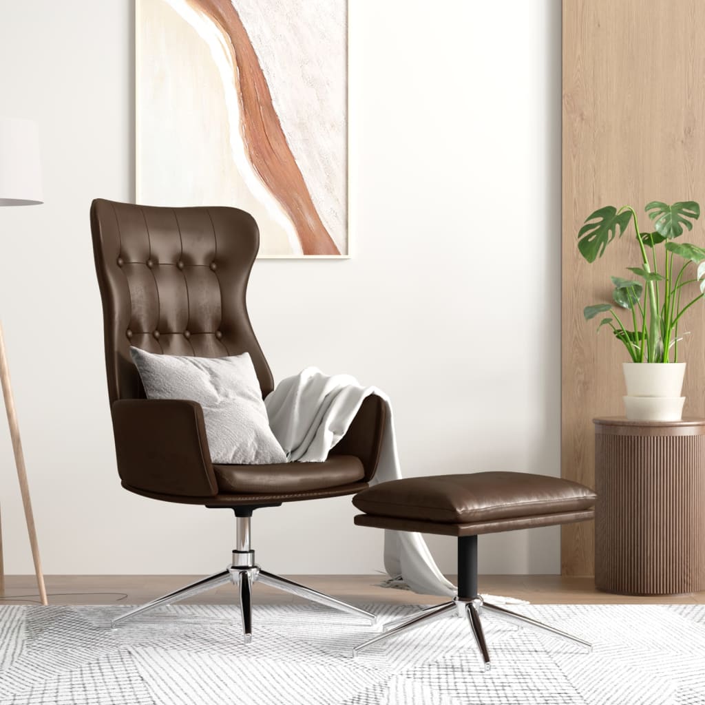 Relaxsessel mit Hocker Glänzend Braun Kunstleder