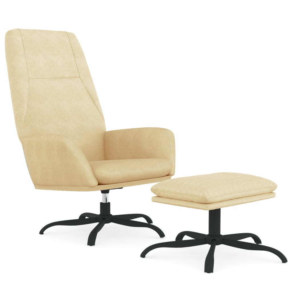 Relaxsessel mit Hocker Cremeweiß Samt