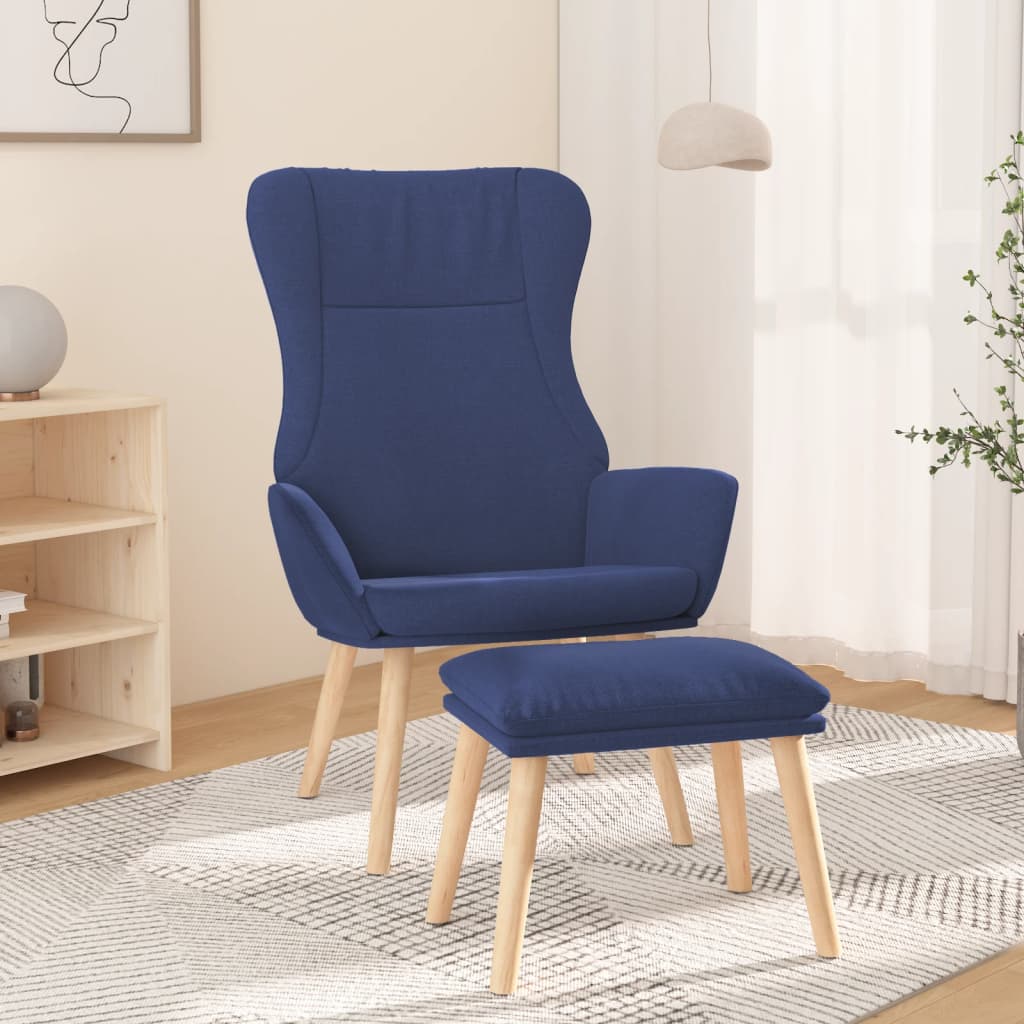 Relaxsessel mit Hocker Blau Stoff