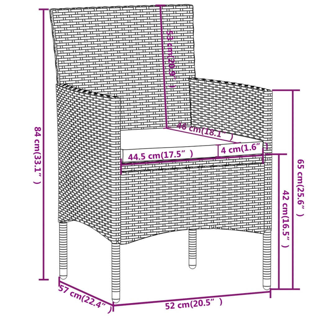 3-tlg. Garten-Essgruppe Poly Rattan Schwarz