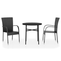 Thumbnail for 3-tlg. Garten-Essgruppe Poly Rattan Schwarz