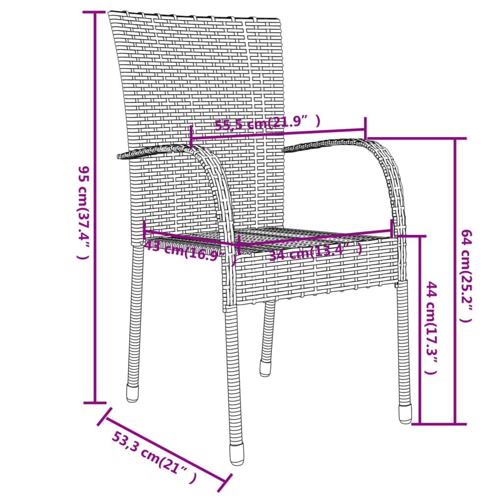 3-tlg. Garten-Essgruppe Poly Rattan Schwarz