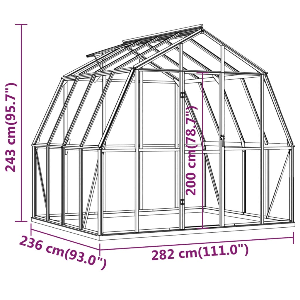Gewächshaus mit Fundamentrahmen Anthrazit 6,66 m² Aluminimum