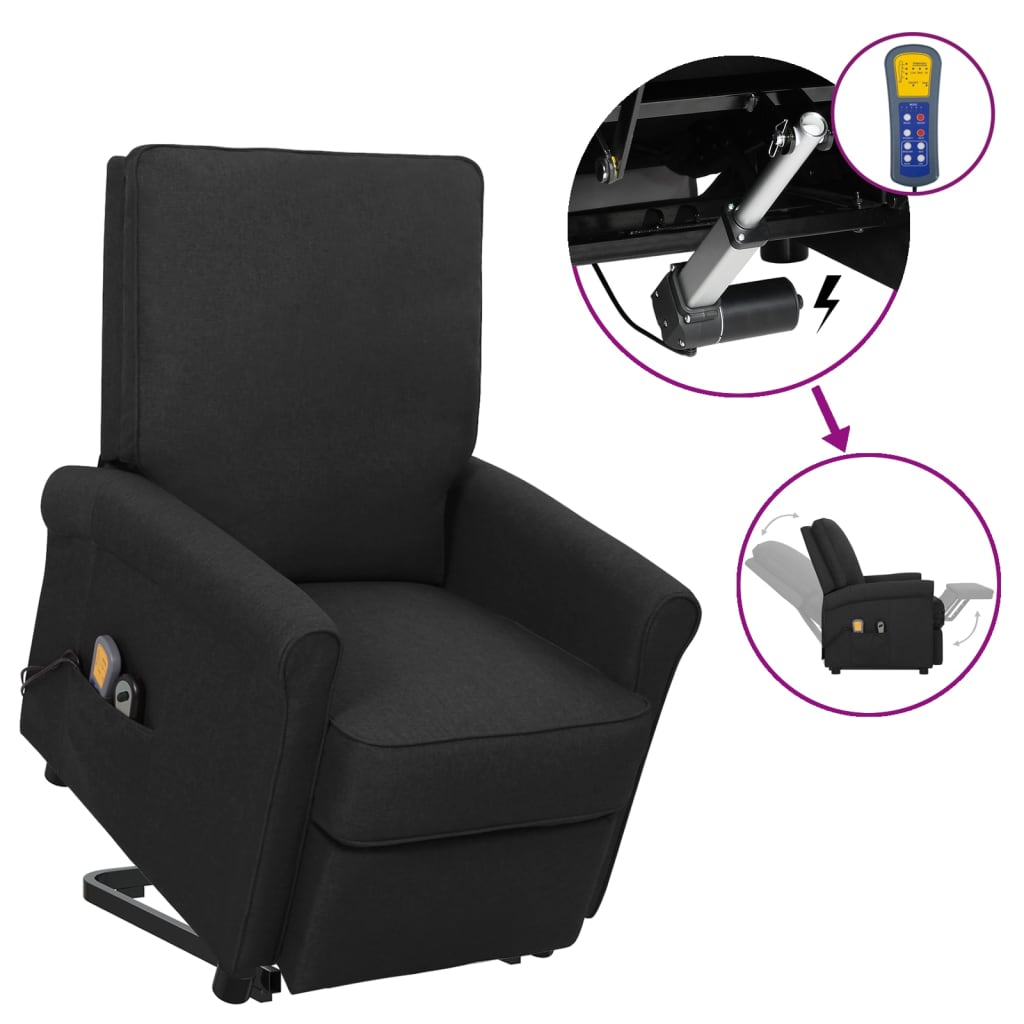 Massagesessel mit Aufstehhilfe Schwarz Stoff