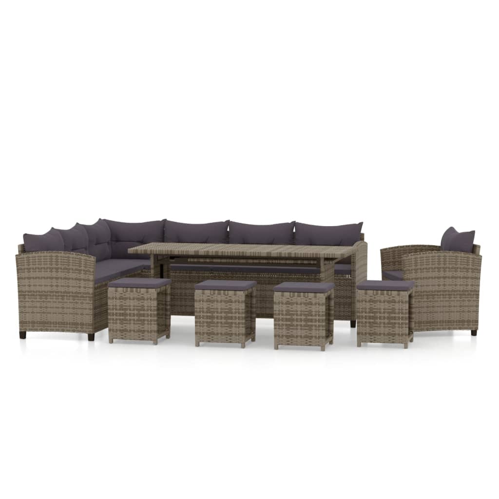 7-tlg. Garten-Lounge-Set mit Auflagen Poly Rattan Grau