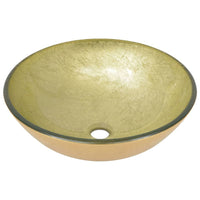 Thumbnail for Badezimmer Waschbecken mit Wasserhahn und Ablaufgarnitur Gold gehärtetes Glas