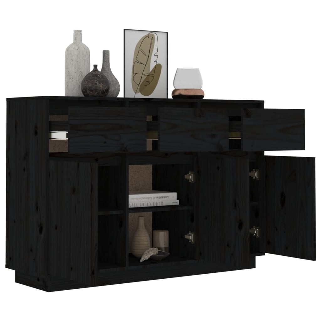 Sideboard Schwarz 110x34x75 cm Massivholz Kiefer