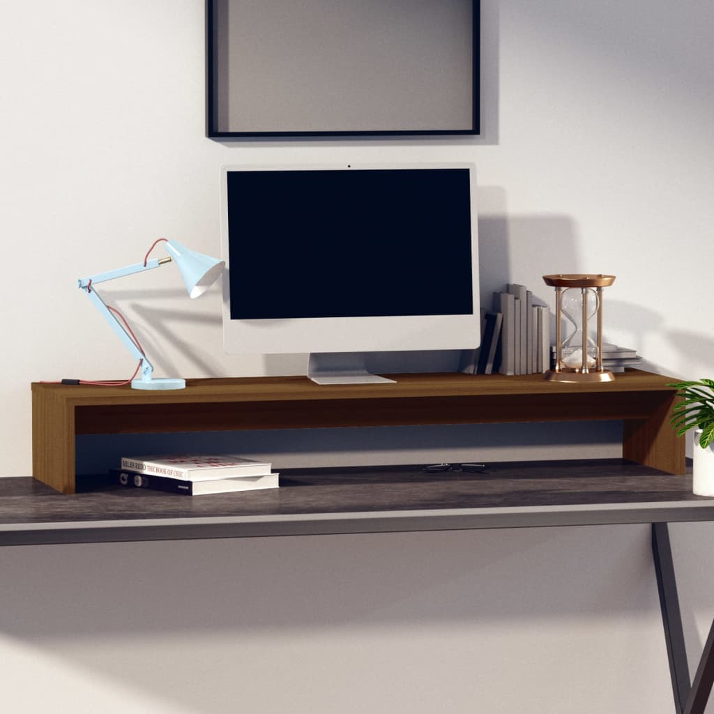 Monitorständer Honigbraun 100x27x15 cm Massivholz Kiefer