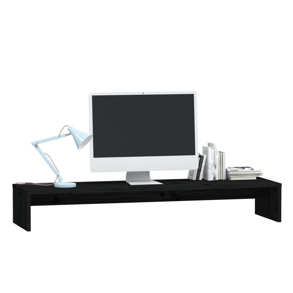 Monitorständer Schwarz 100x27x15 cm Massivholz Kiefer