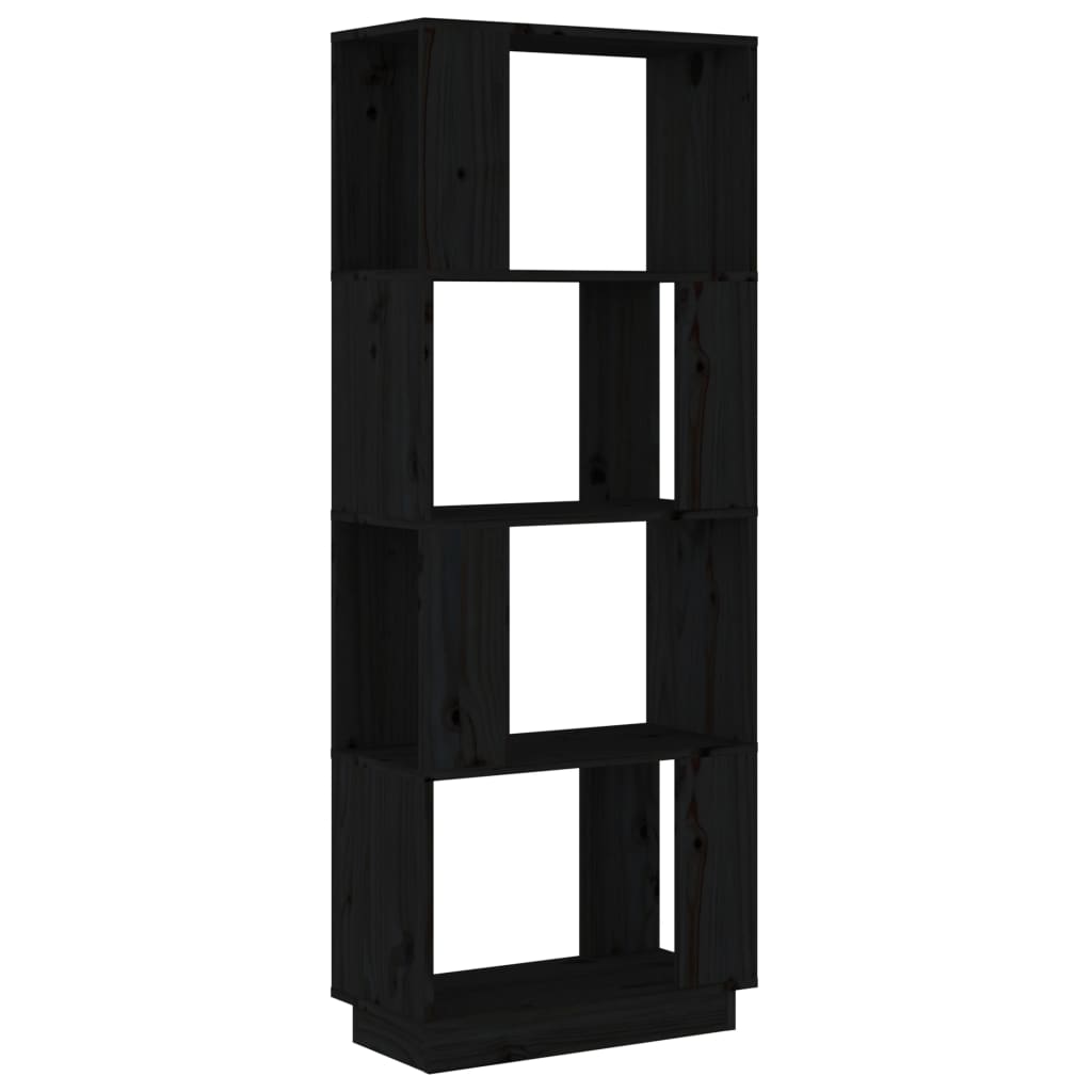 Bücherregal/Raumteiler Schwarz 51x25x132 cm Massivholz Kiefer