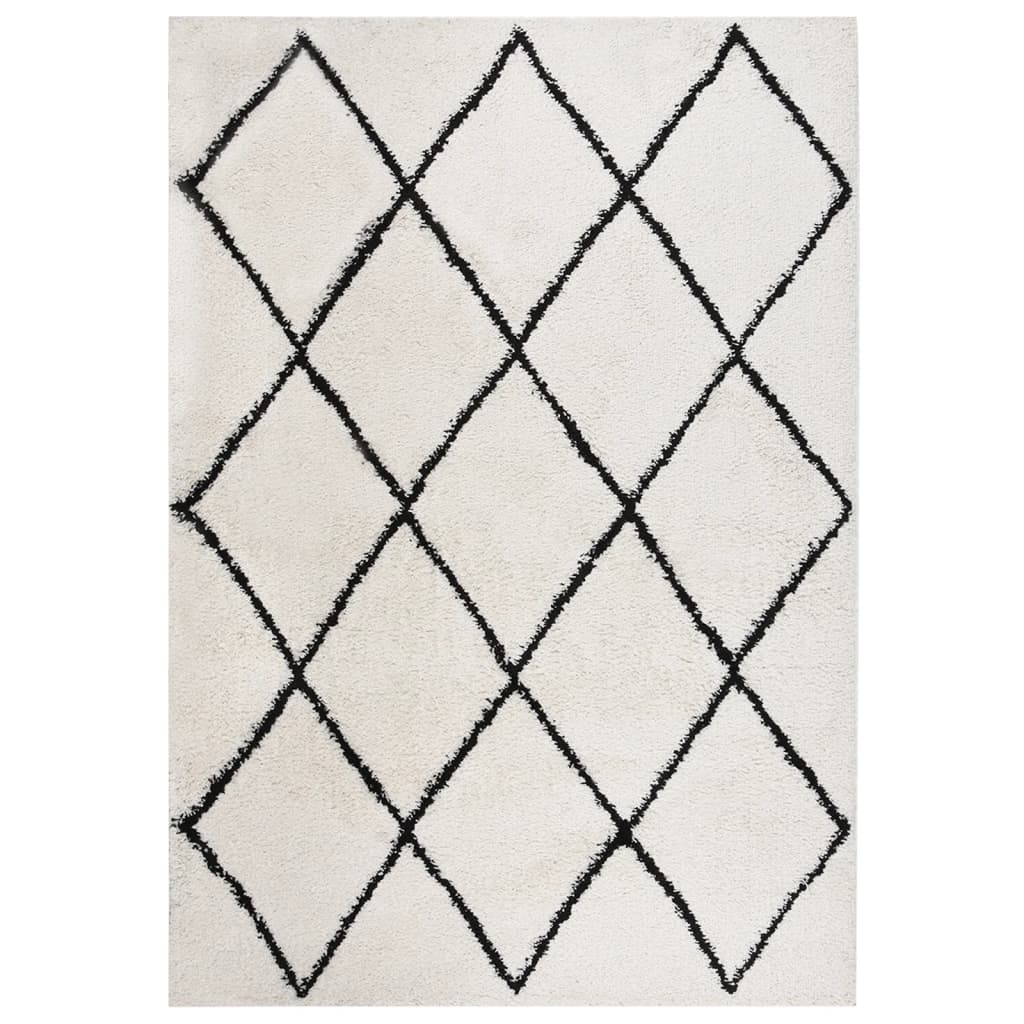 Teppich Shaggy Hochflor Schwarz und Creme 120x170 cm