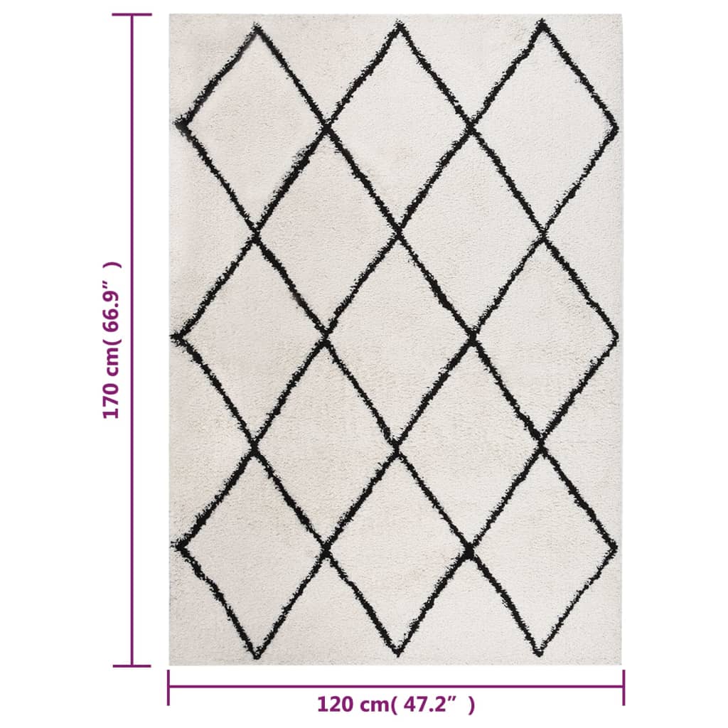 Teppich Shaggy Hochflor Schwarz und Creme 120x170 cm