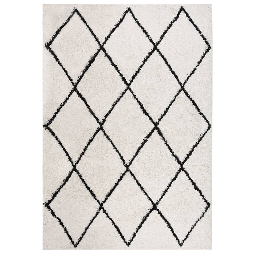 Teppich Shaggy Hochflor Schwarz und Creme 140x200 cm