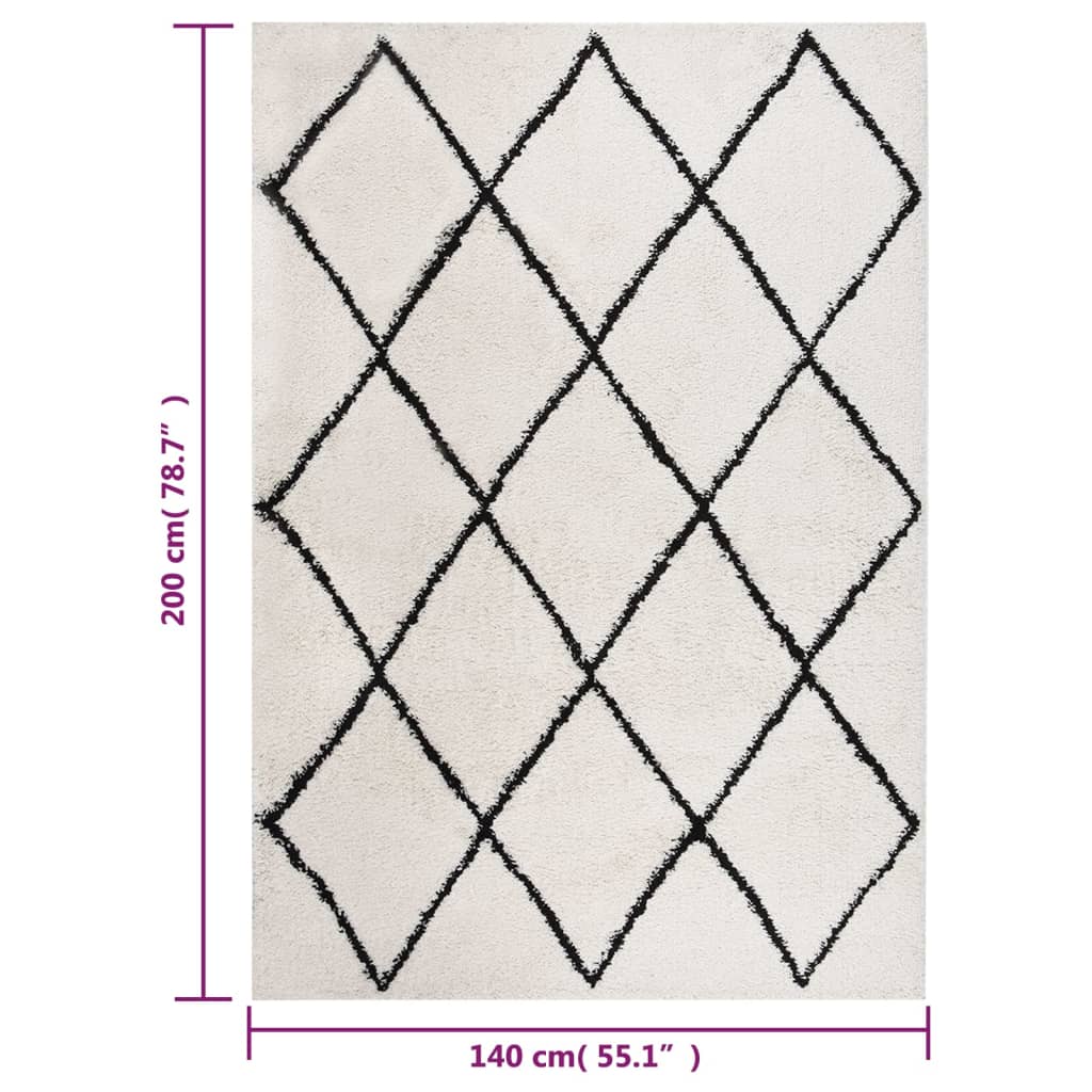 Teppich Shaggy Hochflor Schwarz und Creme 140x200 cm