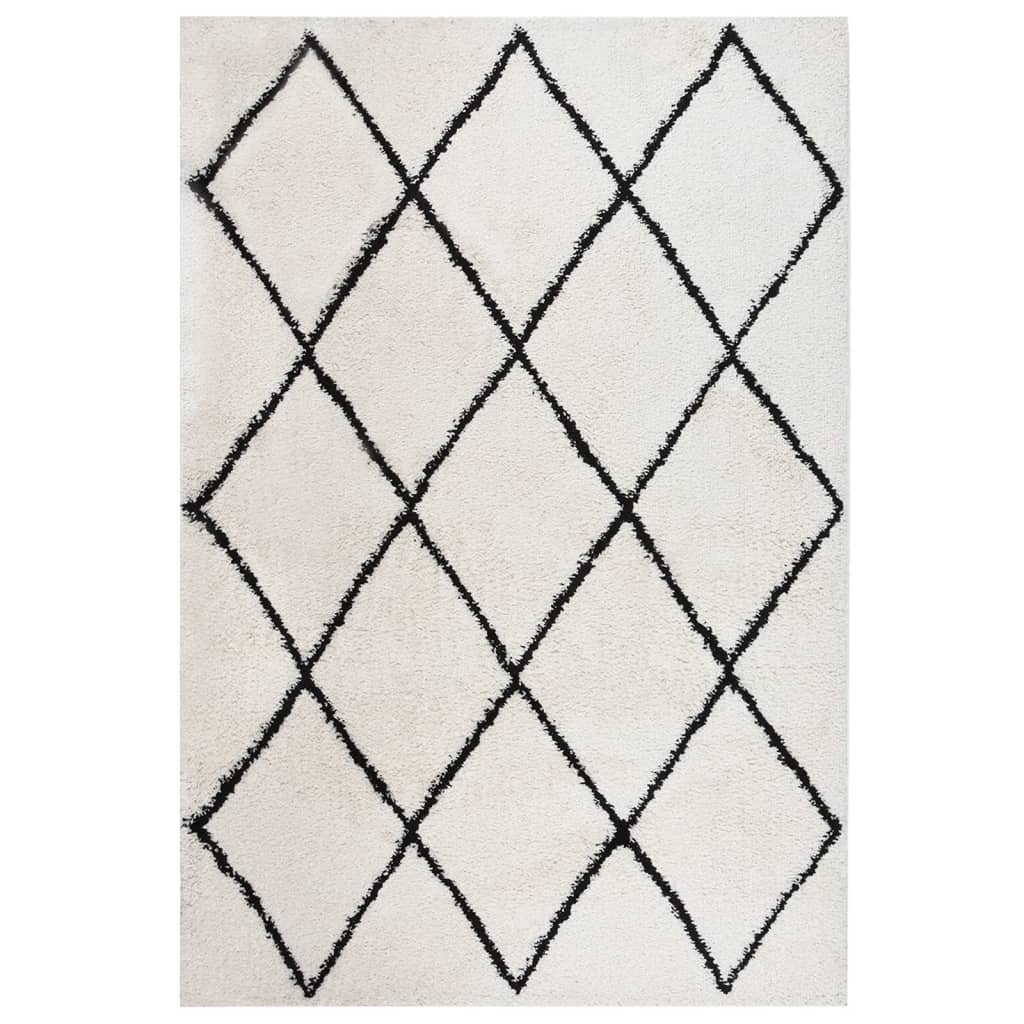 Teppich Shaggy Hochflor Schwarz und Creme 160x230 cm