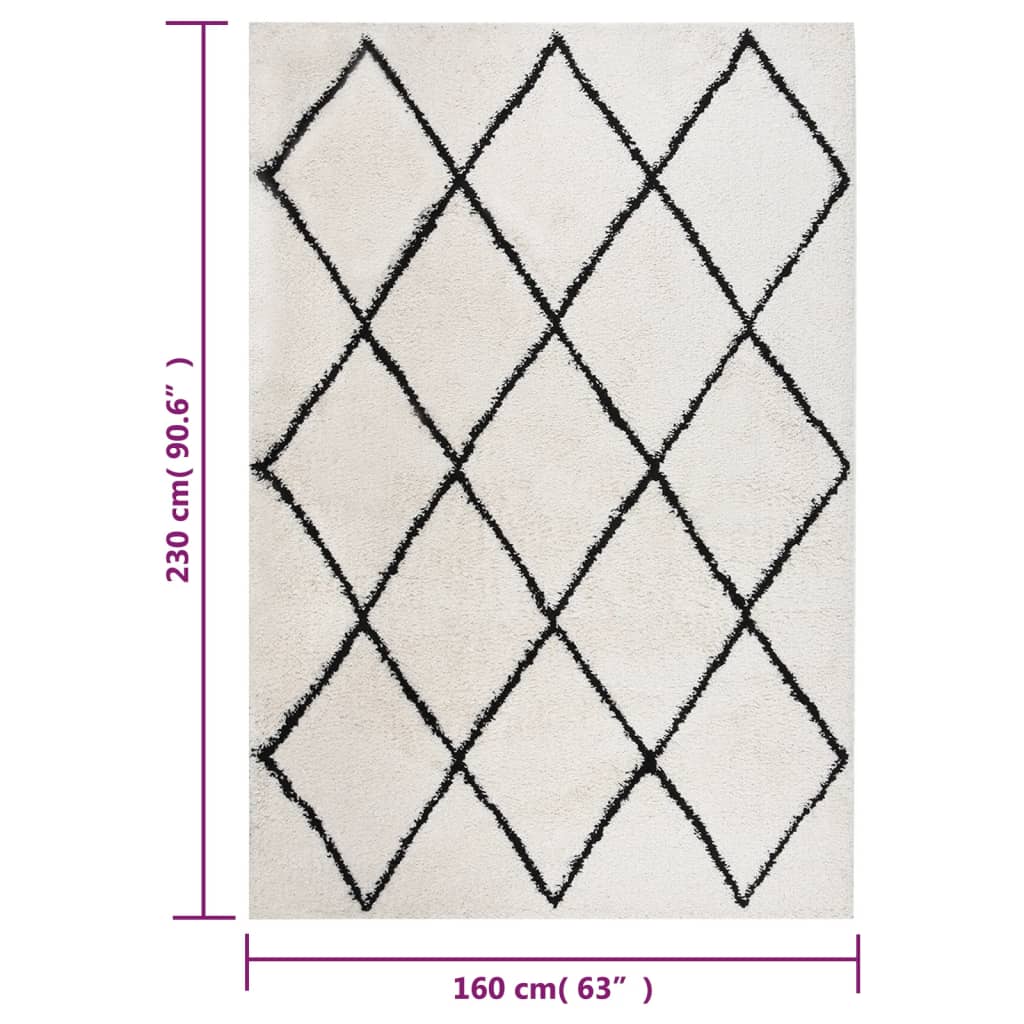 Teppich Shaggy Hochflor Schwarz und Creme 160x230 cm