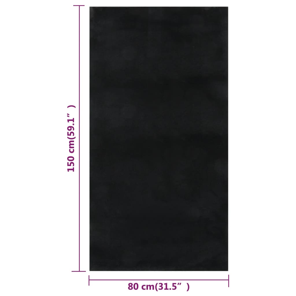 Teppich Waschbar Flauschig Kurzflor 80x150 Rutschfest Schwarz