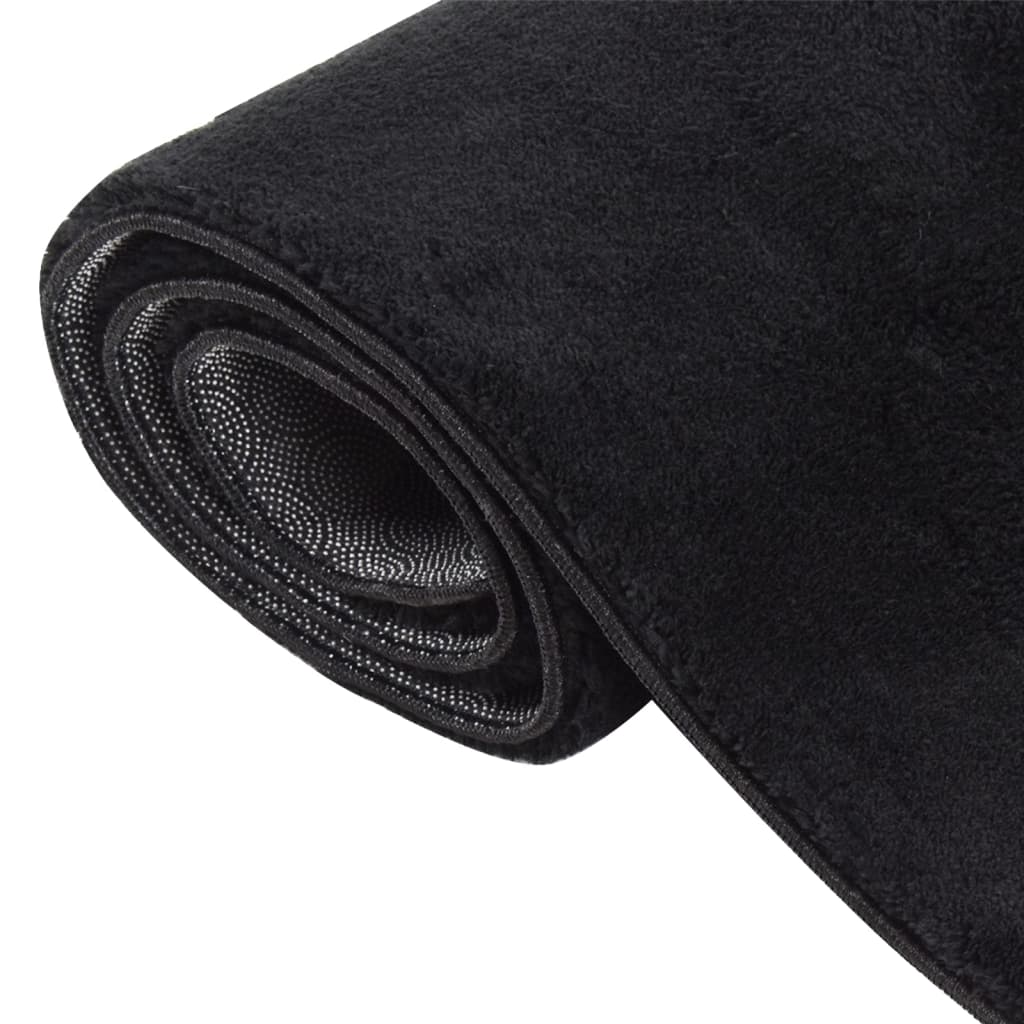 Teppich Waschbar Flauschig Kurzflor 120x170 Rutschfest Schwarz