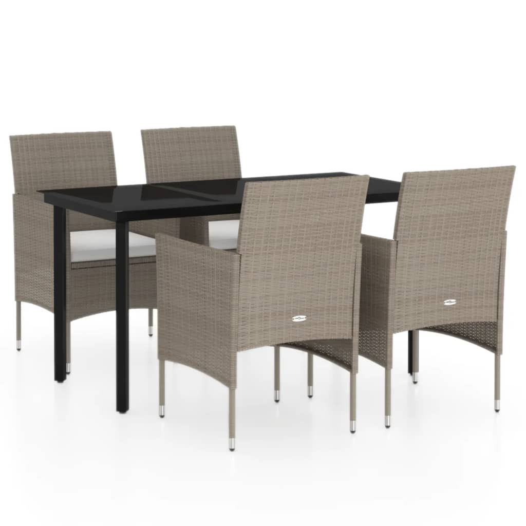 5-tlg. Garten-Essgruppe mit Kissen Beige und Schwarz