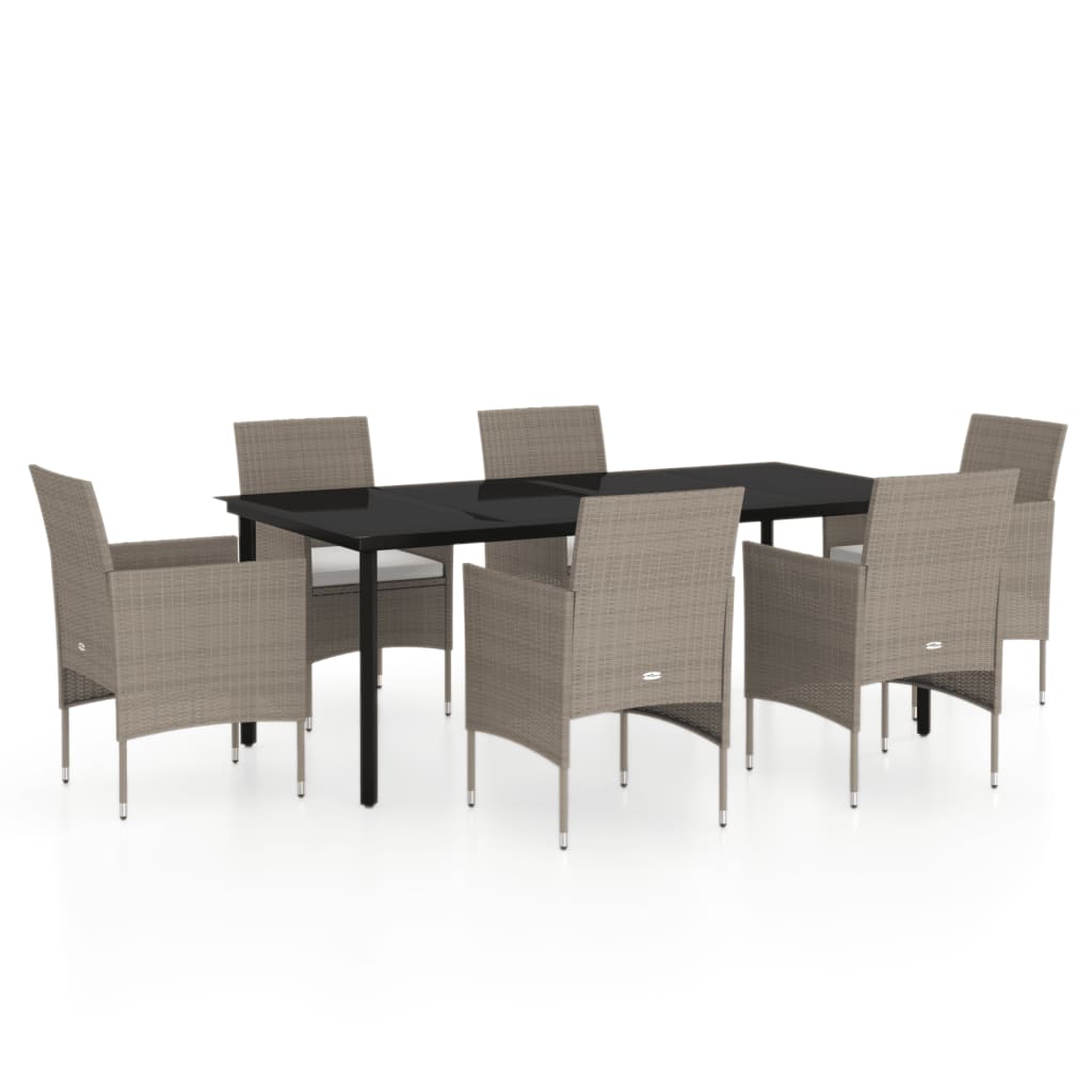 7-tlg. Garten-Essgruppe mit Kissen Beige und Schwarz