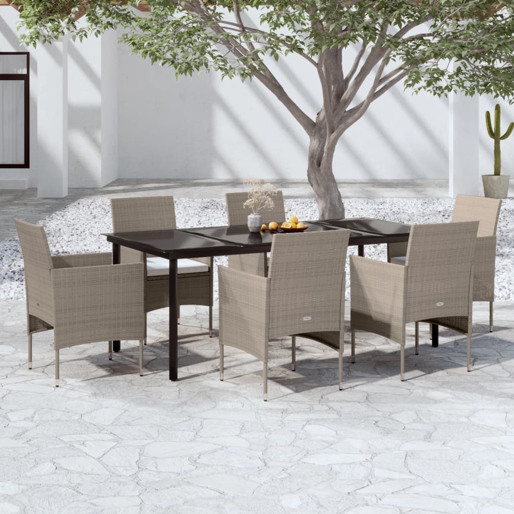 7-tlg. Garten-Essgruppe mit Kissen Beige und Schwarz