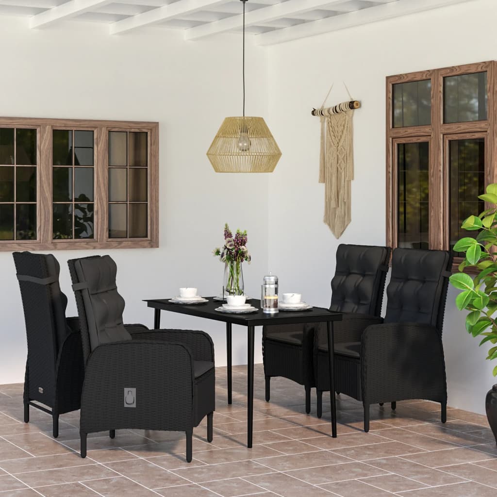 5-tlg. Garten-Essgruppe mit Kissen Schwarz