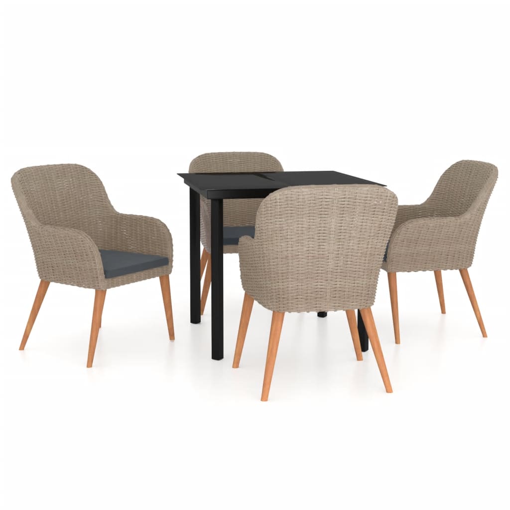 5-tlg. Garten-Essgruppe mit Auflagen Braun