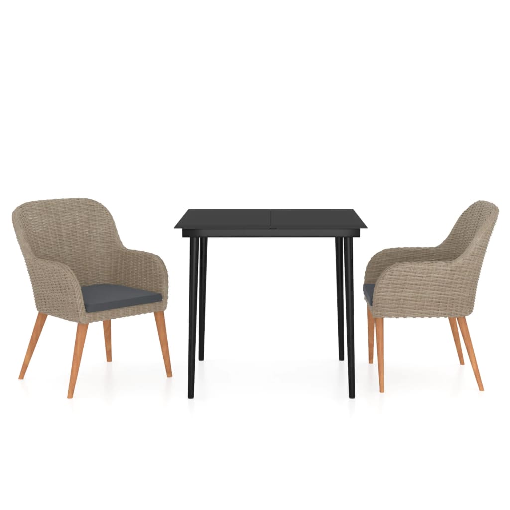 3-tlg. Garten-Essgruppe mit Auflagen Braun