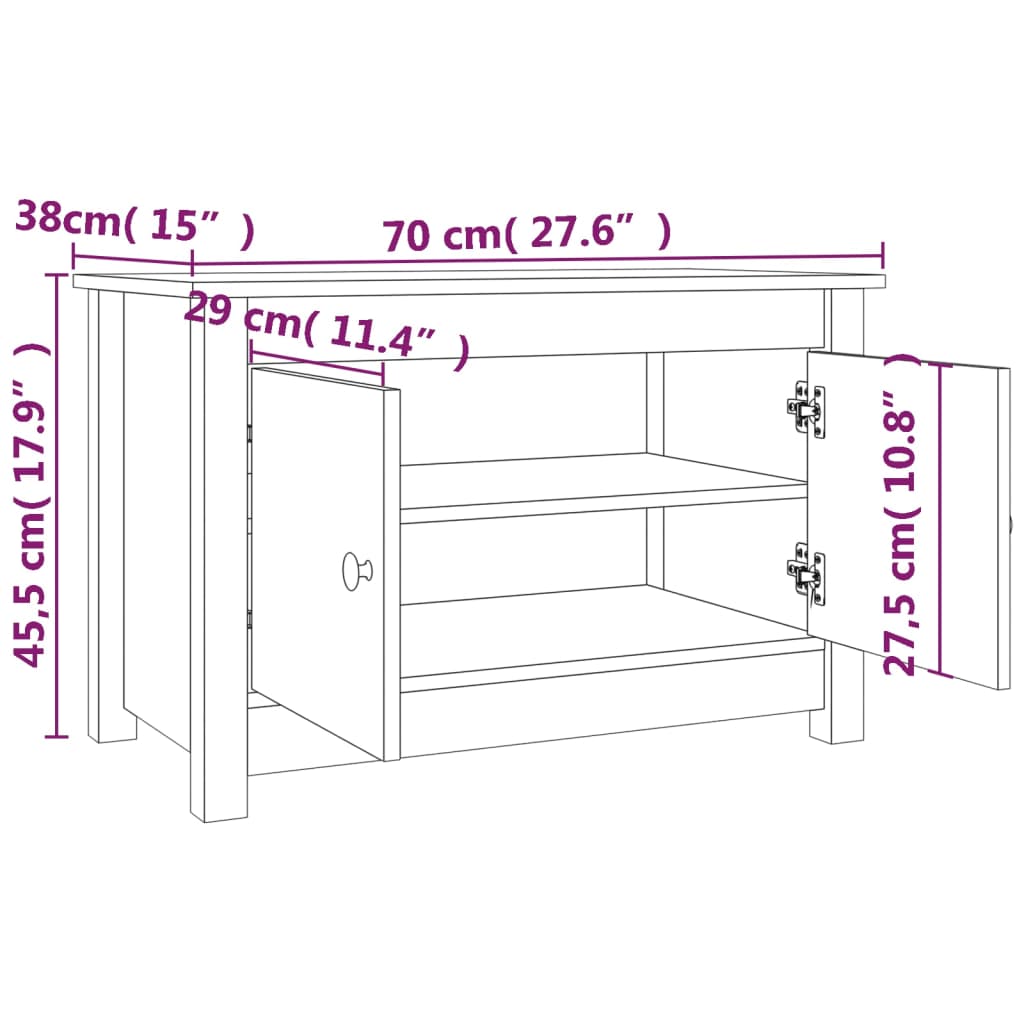 Schuhschrank Grau 70x38x45,5 cm Massivholz Kiefer