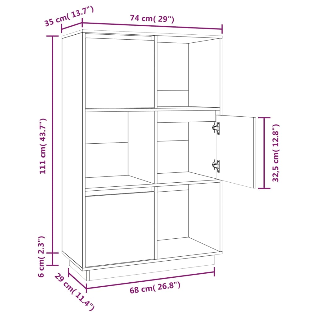 Highboard Honigbraun 74x35x117 cm Massivholz Kiefer