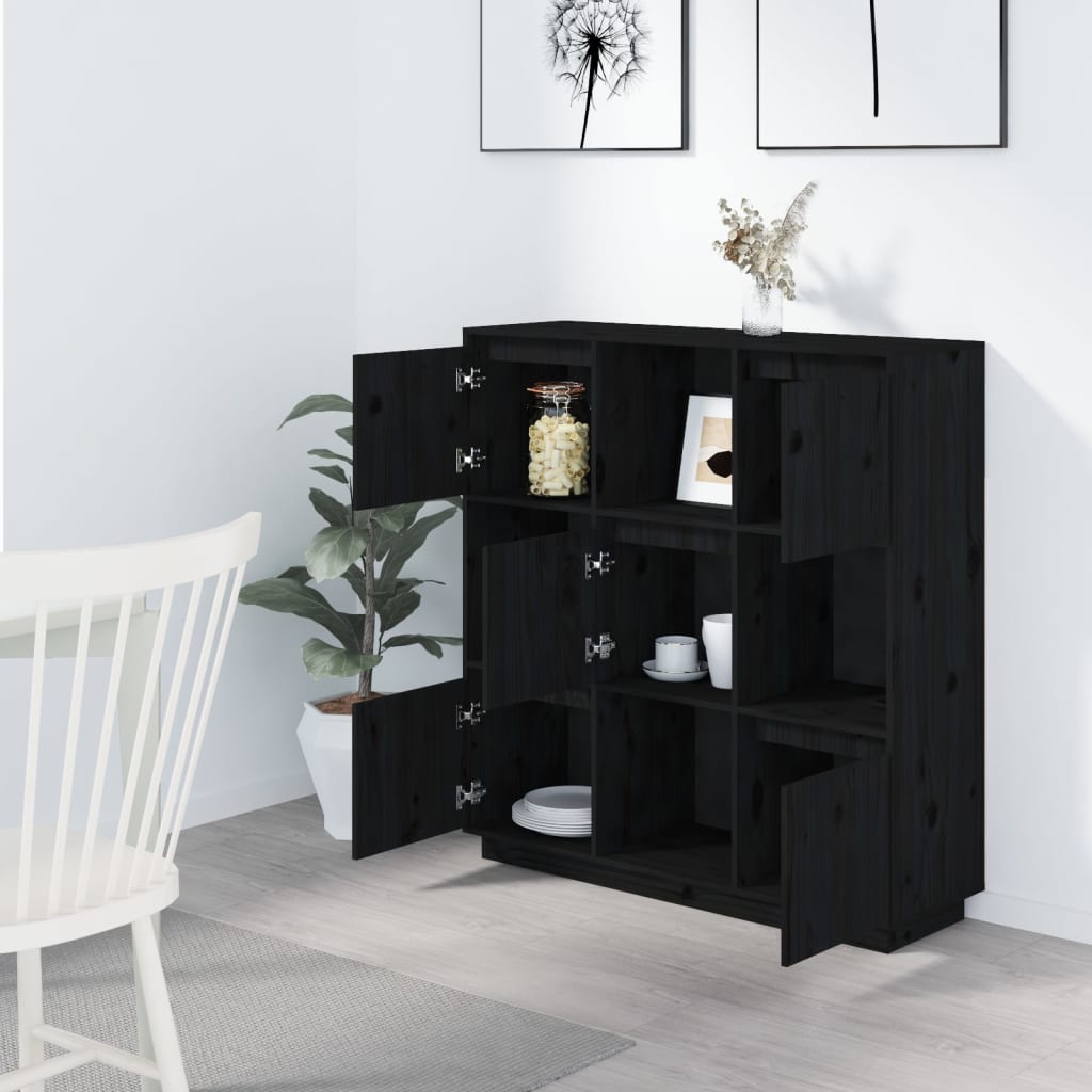 Highboard Schwarz 110,5x35x117 cm Massivholz Kiefer