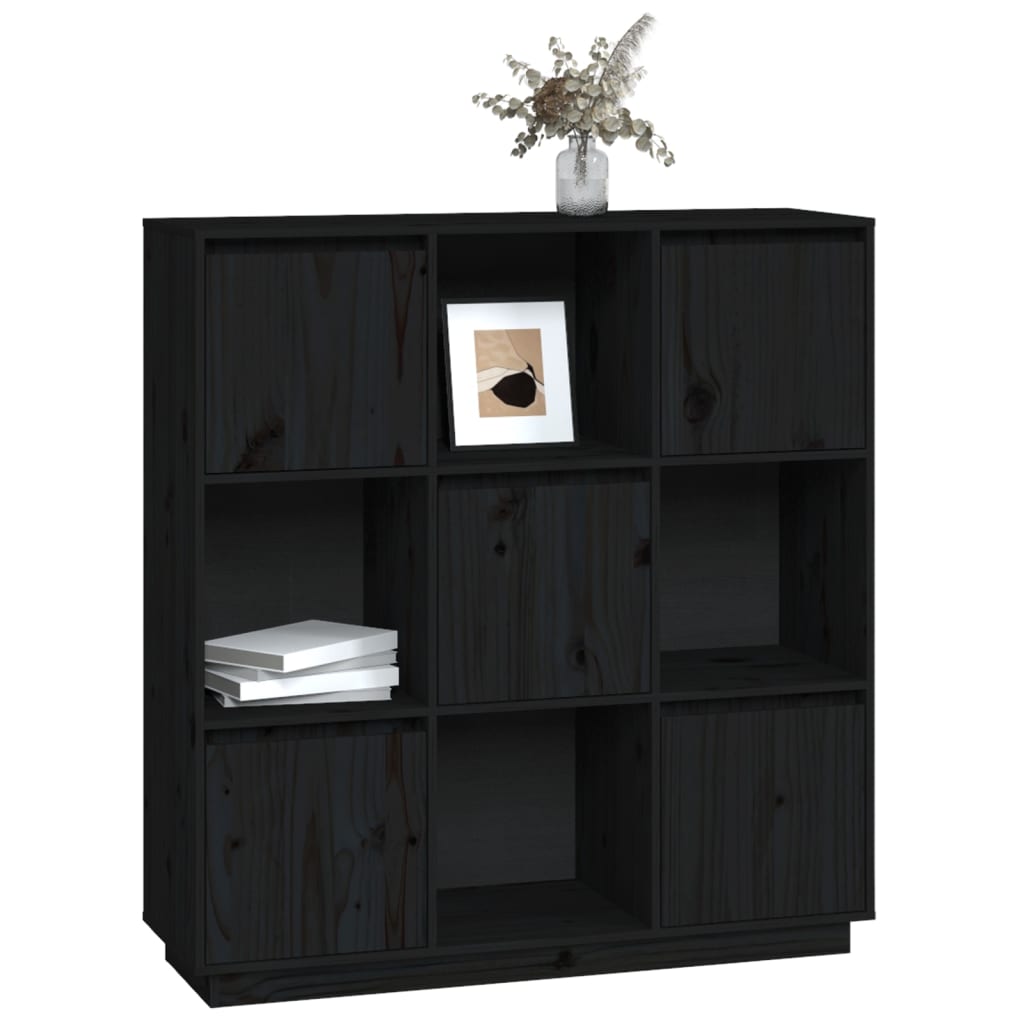 Highboard Schwarz 110,5x35x117 cm Massivholz Kiefer