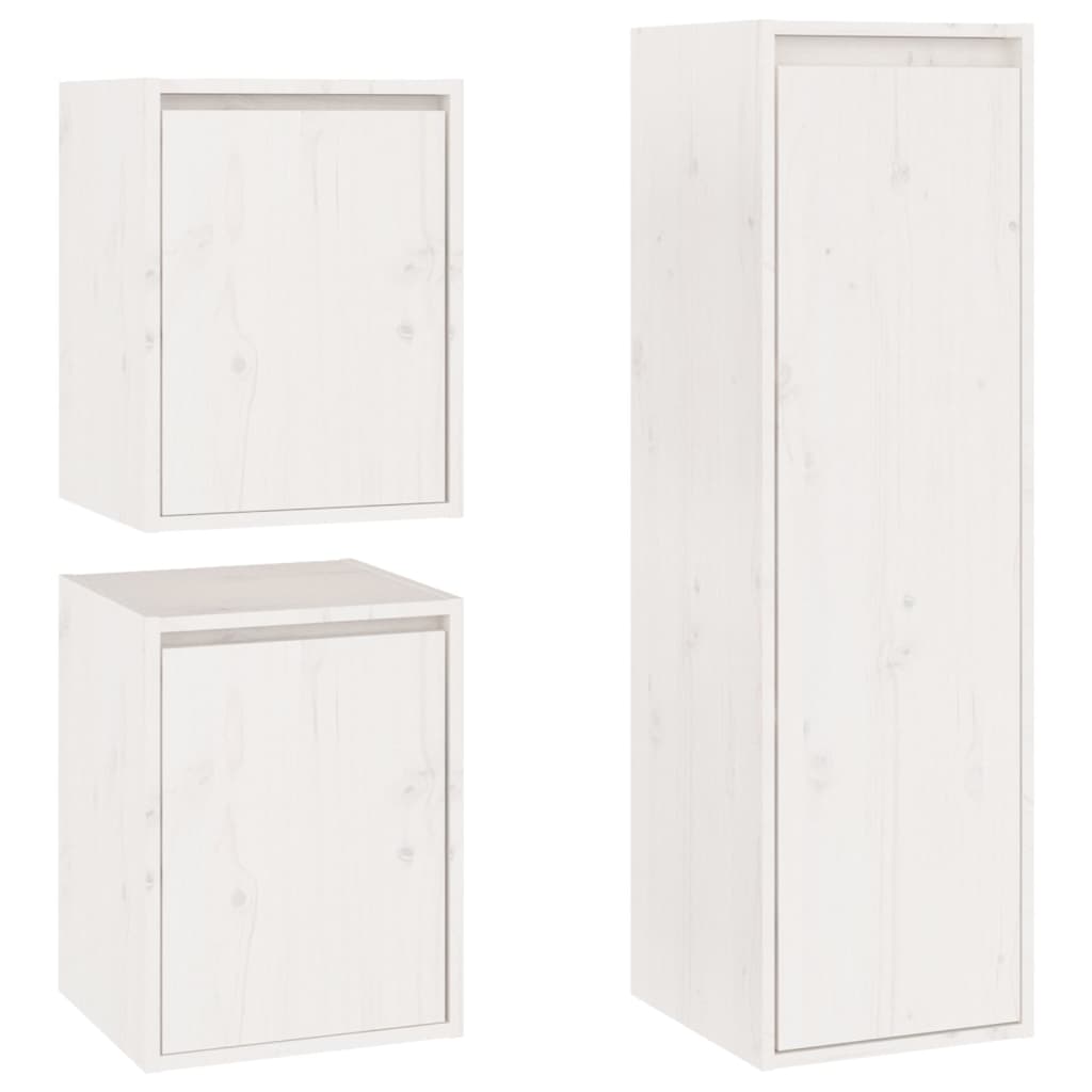 TV-Schränke 3 Stk. Weiß Massivholz Kiefer