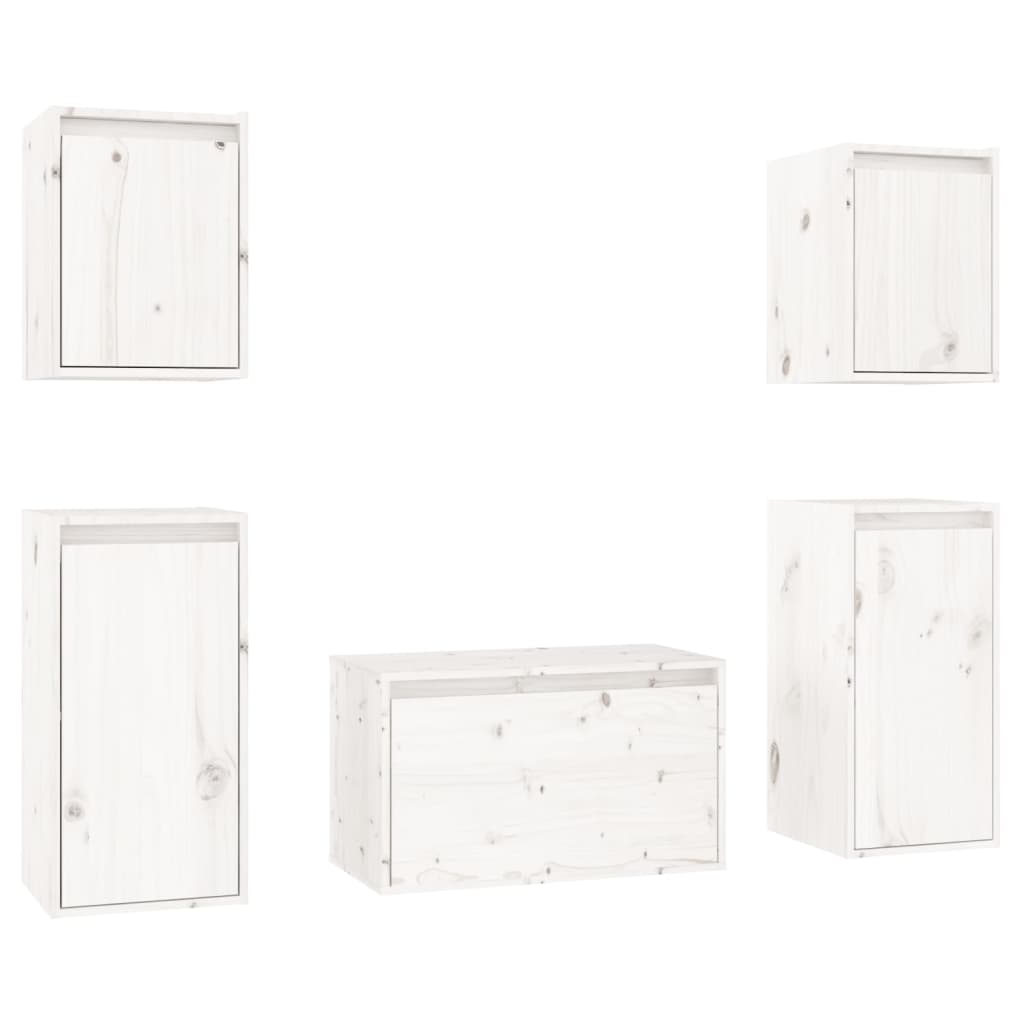 TV-Schränke 5 Stk. Weiß Massivholz Kiefer