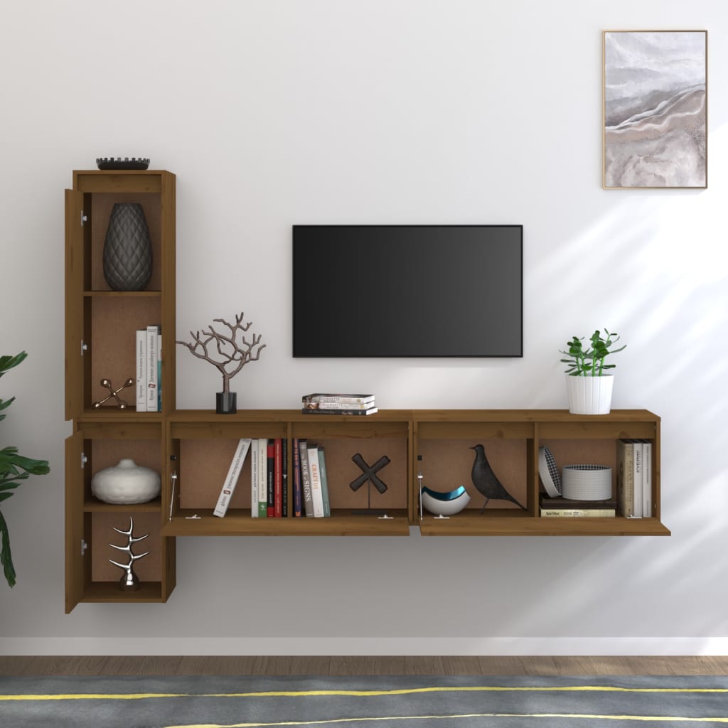 TV-Schränke 4 Stk. Honigbraun Massivholz Kiefer
