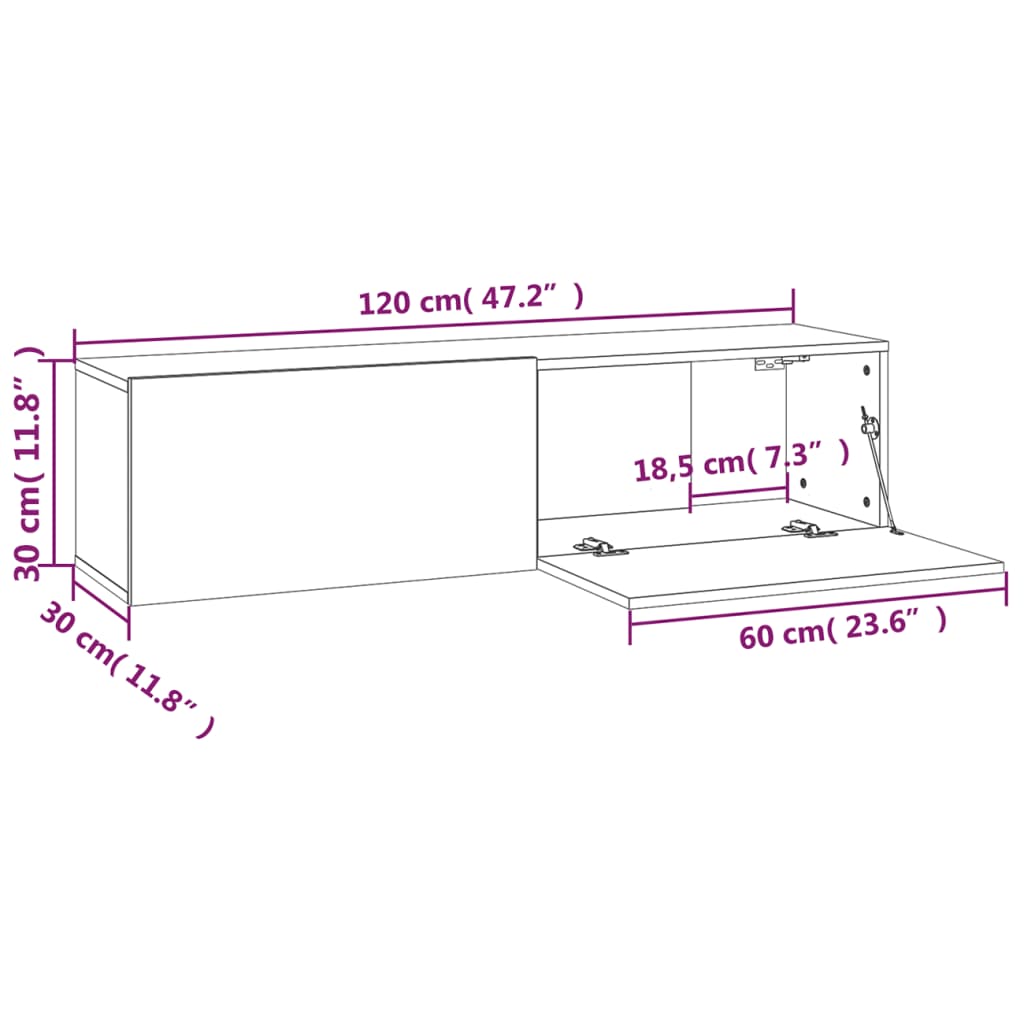 TV-Wandschrank Braun Eichen-Optik 120x30x30 cm Holzwerkstoff