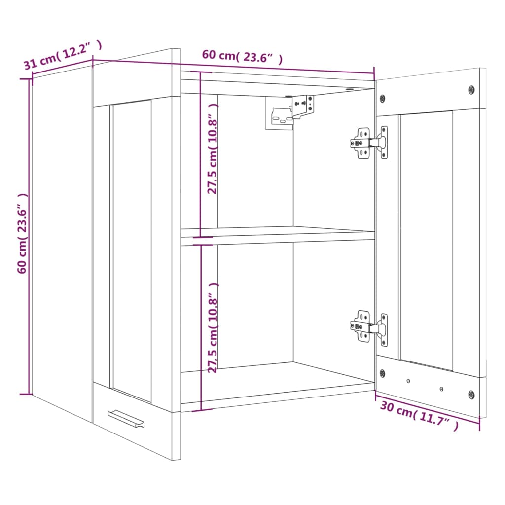 Hängeschrank Glas Braun Eichen-Optik 60x31x60 cm Holzwerkstoff