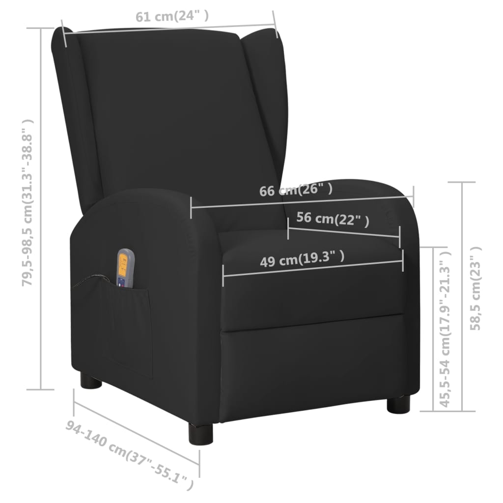Ohrensessel mit Massage- & Liegefunktion Schwarz Kunstleder