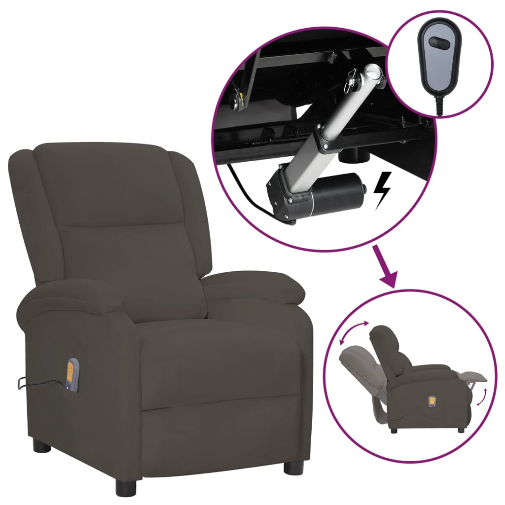 Massagesessel mit Liegefunktion Elektrisch Dunkelgrau Samt