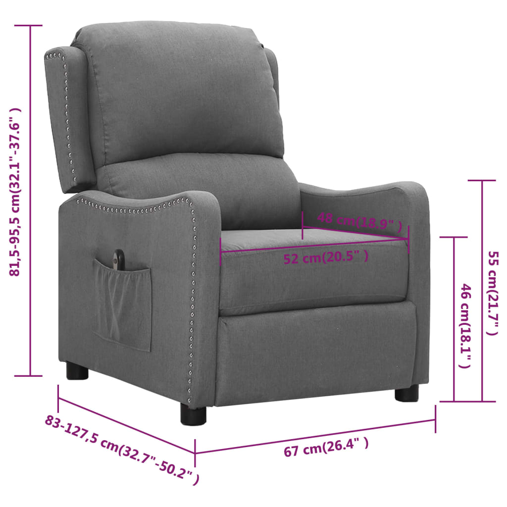 Elektrischer Sessel Verstellbar Hellgrau Stoff