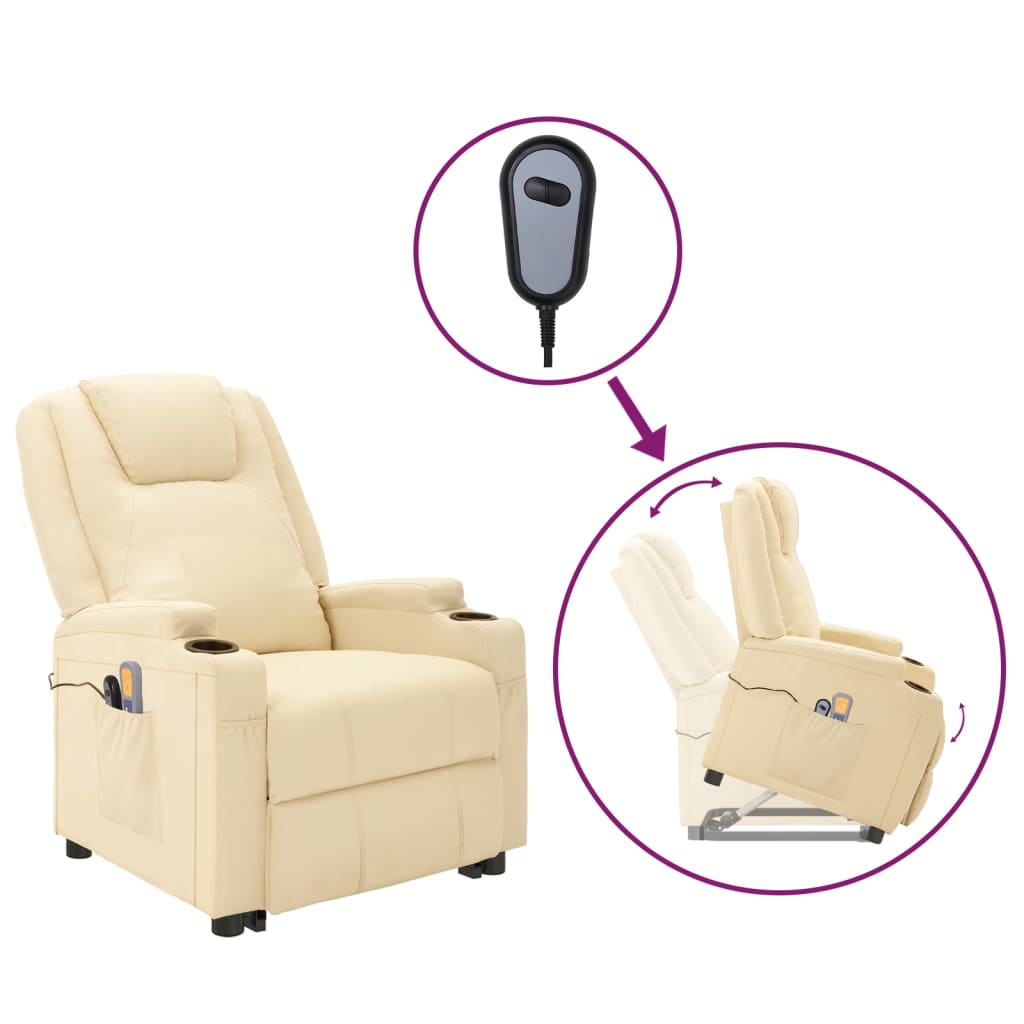 Massagesessel mit Aufstehhilfe Cremeweiß Kunstleder
