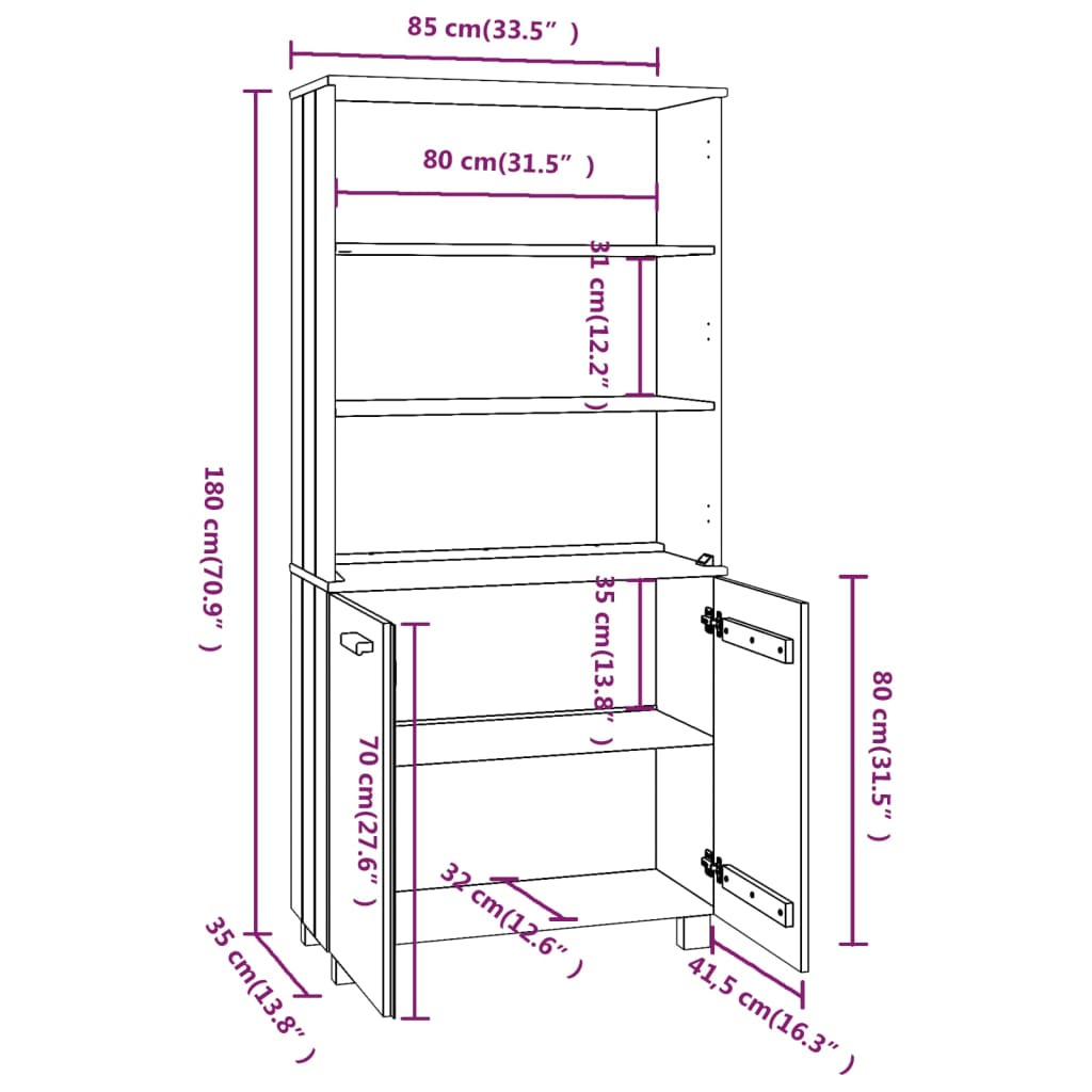 Highboard Massivholz Kiefer Honigbraun