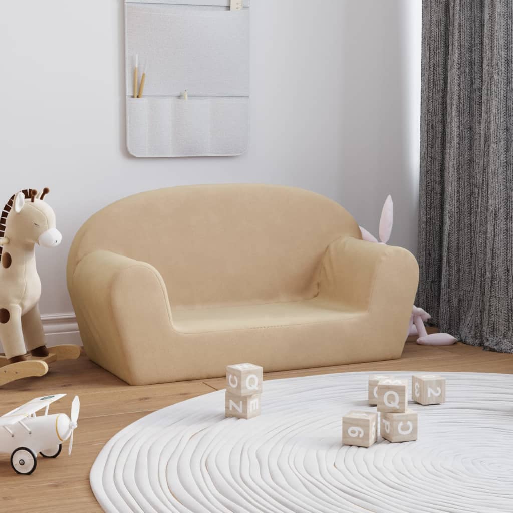 Kindersofa 2-Sitzer Creme Weich Plüsch