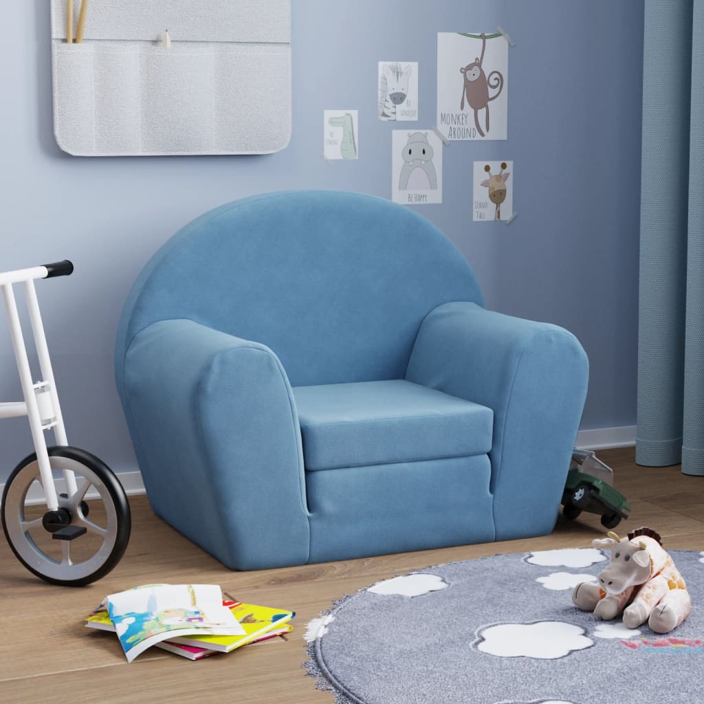 Kindersofa Blau Weich Plüsch