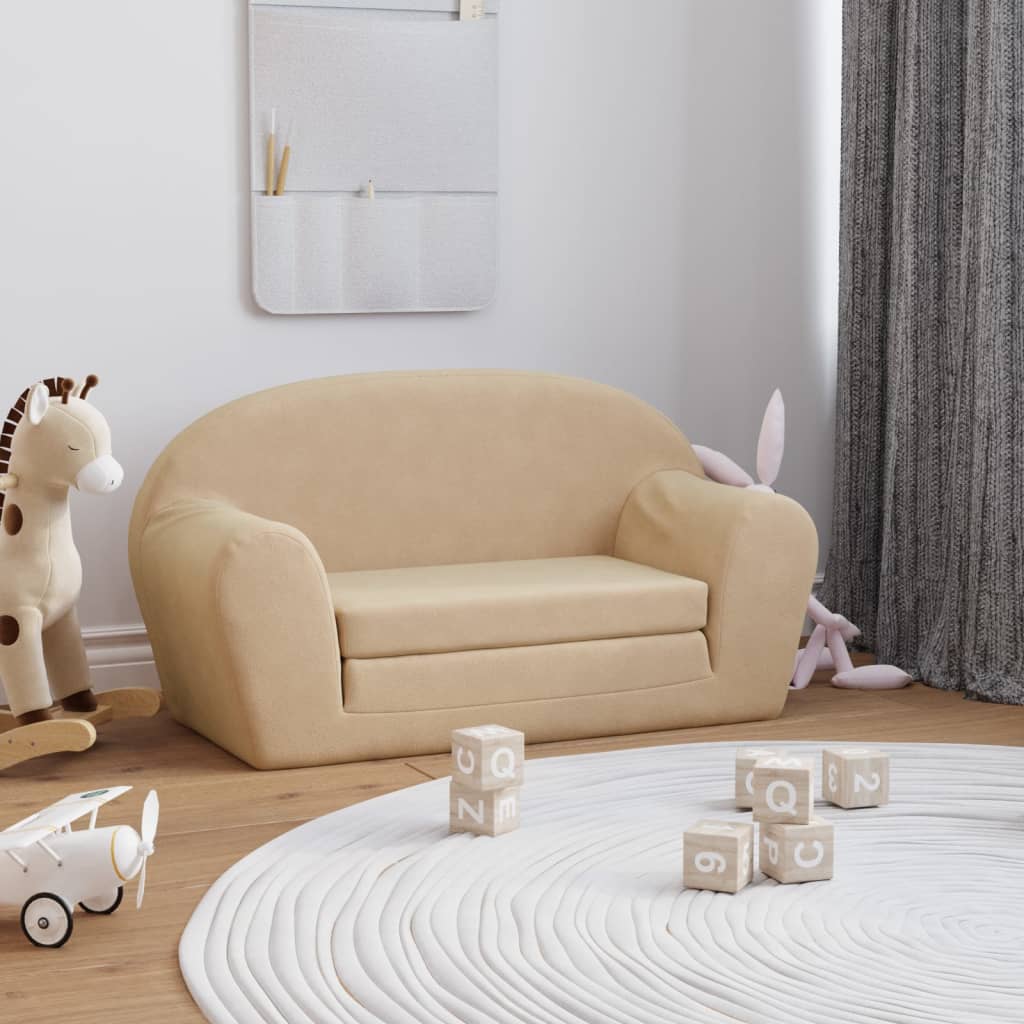 Kindersofa 2-Sitzer Creme Weich Plüsch