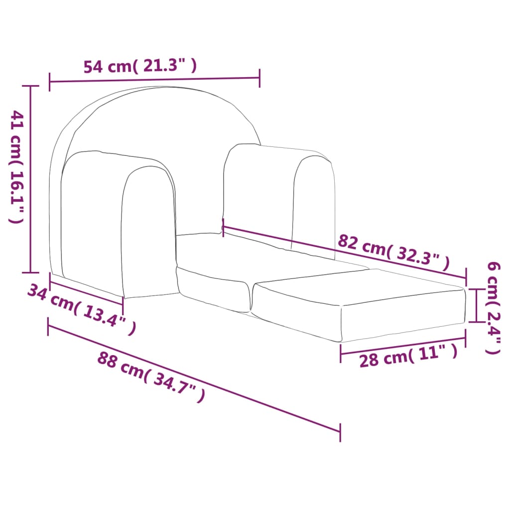 Kindersofa Creme Weich Plüsch