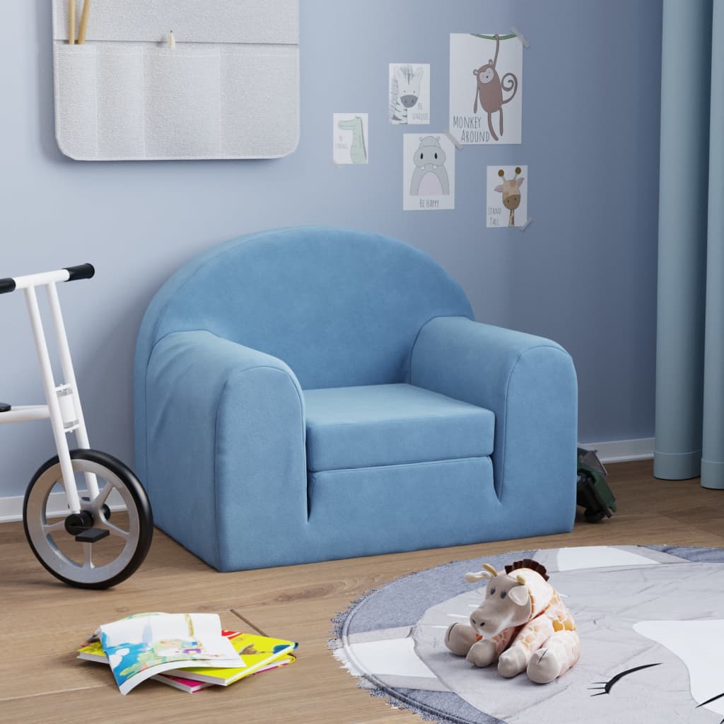 Kindersofa Blau Weich Plüsch