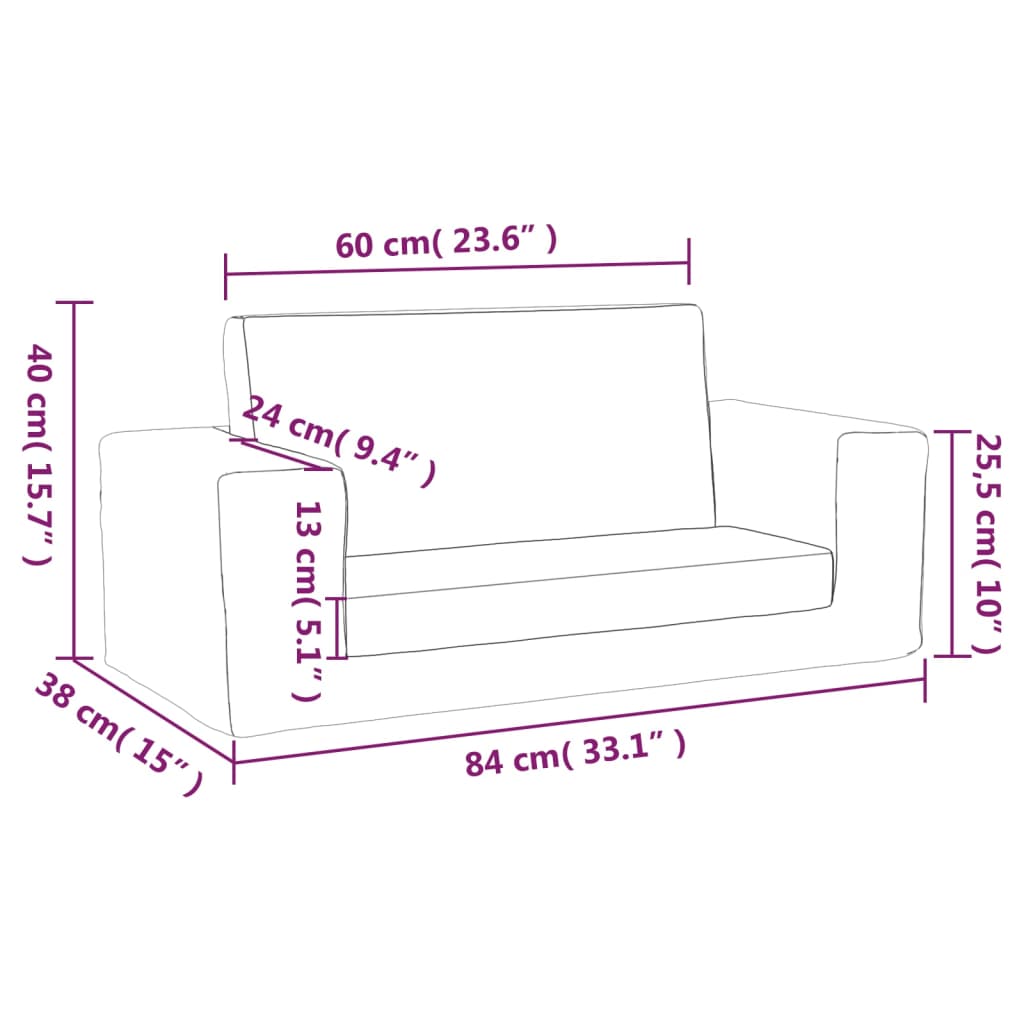 Kindersofa 2-Sitzer Creme Weich Plüsch