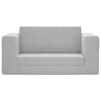 Thumbnail for Kindersofa 2-Sitzer Hellgrau Weich Plüsch