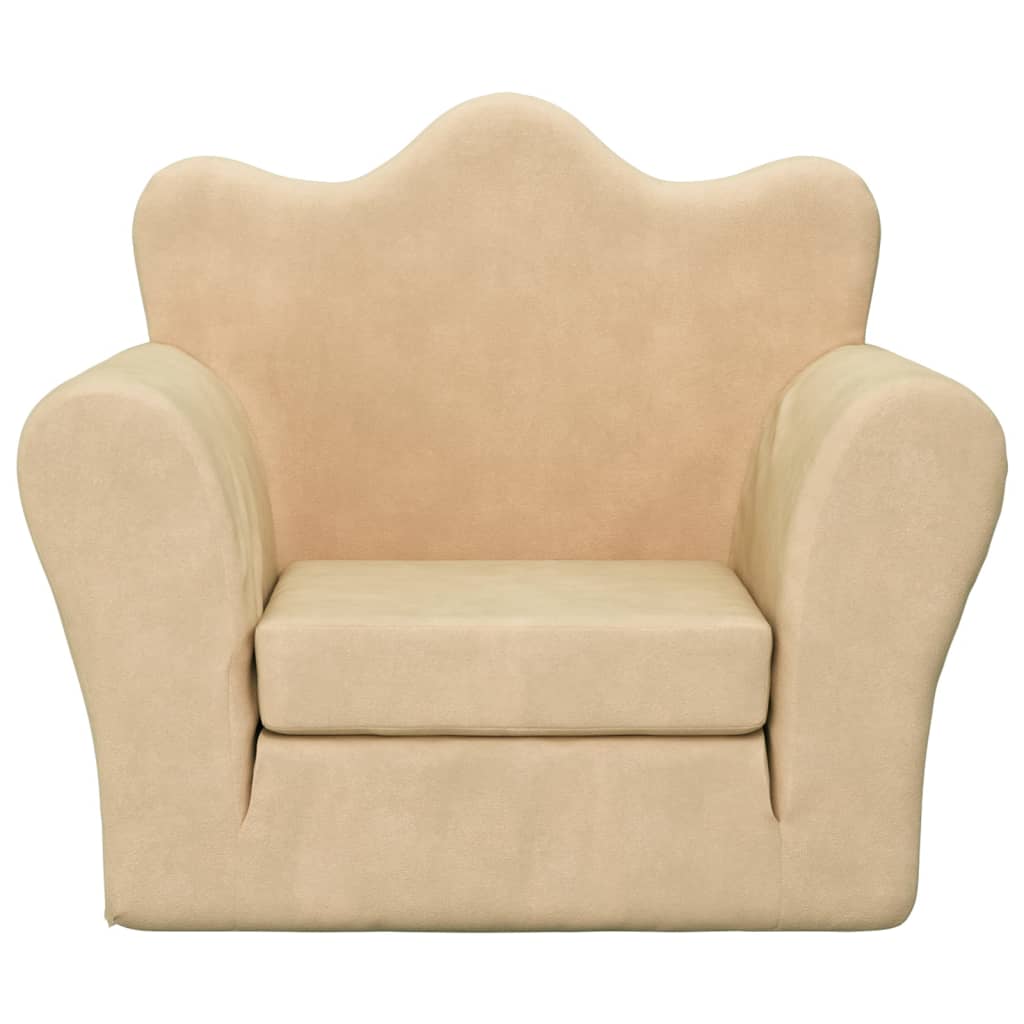 Kindersofa Creme Weich Plüsch